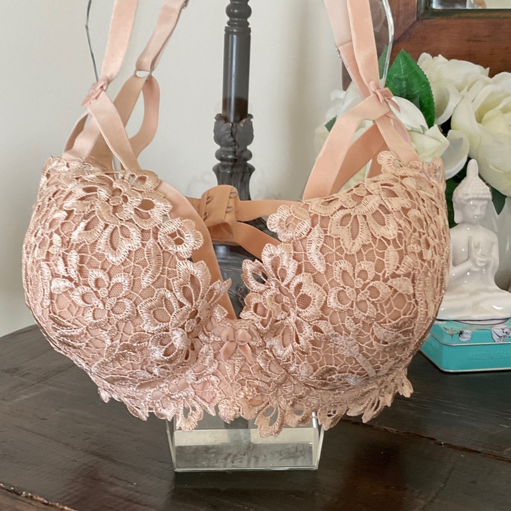 Dita Von Teese unique lace design Bra in soft peach